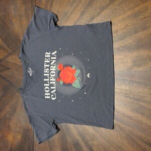 Hollister California Rose Graphic Crop Tee XS Charcoal Gray Juniors XS